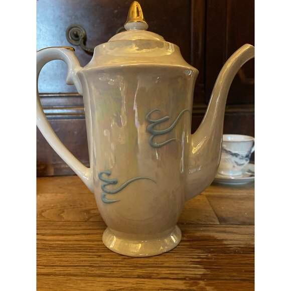 Vtg Japanese Moriage Dragonware Lithophane Geisha Coffee or Tea Set Black 15 Pc - Picture 9 of 16